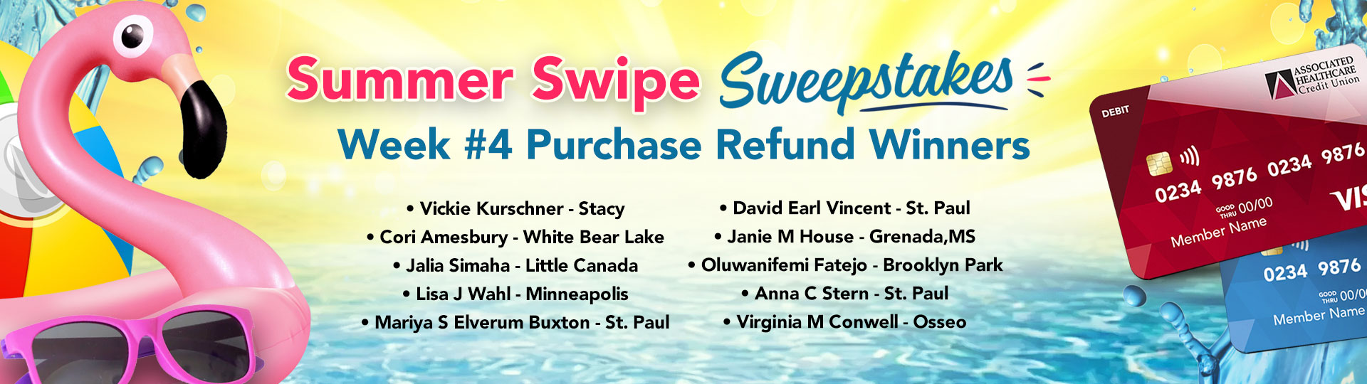 AHCU Summer Swipe Sweepstakes Weekly Winners AHCU Summer Swipe Sweepstakes Weekly Winners