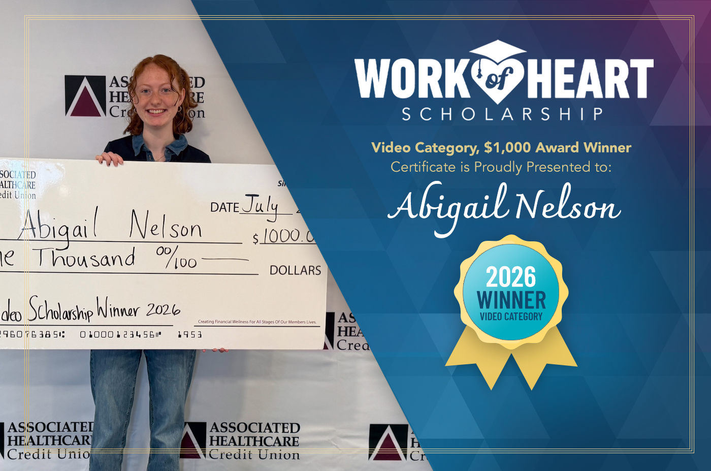 certificate-abigail Scholarship Winner - Abigail Nelson