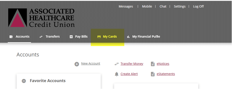 Online banking screenshot